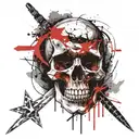 Skull shadow cosmos star bloody blade red  tattoo design idea
