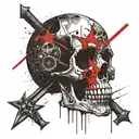 Skull shadow cosmos star bloody blade red  tattoo design idea