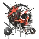 Skull shadow cosmos star bloody blade red  tattoo design idea