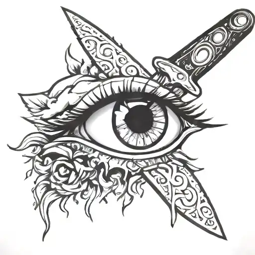 NeoTraditional "Knife Stuck In Bleeding Eye" Tattoo Idea BlackInk AI