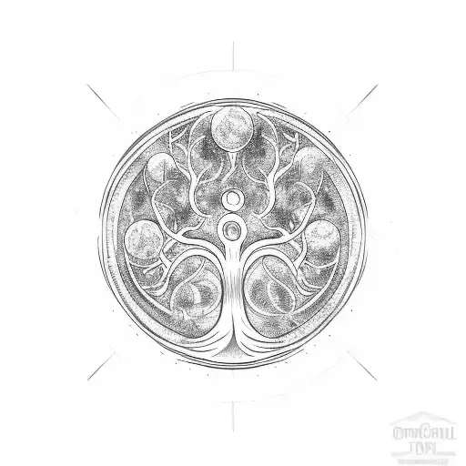 yggdrasil with 9 realms in a circle  tattoo design idea