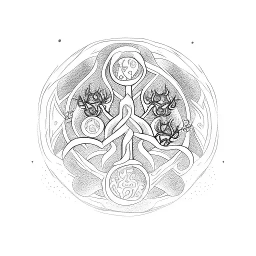 yggdrasil with 9 realms in a circle  tattoo design idea