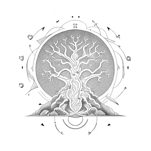 yggdrasil with 9 realms in a circle  tattoo design idea