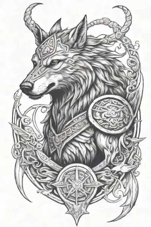 Vikings, wolf, web, hammer, crow, valkyr tattoo design idea