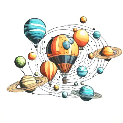 colorful balloons solar system tattoo design idea