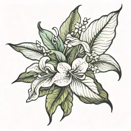 flower bouquet peace lily and orchids tattoo design idea