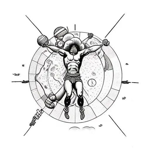 Icarus falling from the sky whilst atlas carrying the world on its shoulders, two people tattoo design idea