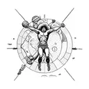 Icarus falling from the sky whilst atlas carrying the world on its shoulders, two people tattoo design idea