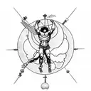 Icarus falling from the sky whilst atlas carrying the world on its shoulders, two people tattoo design idea