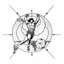 Icarus falling from the sky whilst atlas carrying the world on its shoulders, two people tattoo design idea