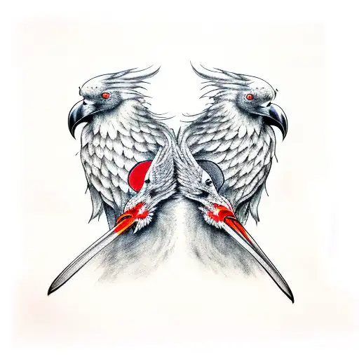 Realistic two-headed raven with red eyes. Make the backdrop a red moon with dark clouds and red lightning. tattoo design idea