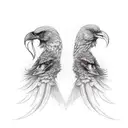 Realistic two-headed raven with red eyes. Make the backdrop a red moon with dark clouds and red lightning. tattoo design idea