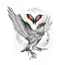 Realistic two-headed raven with red eyes. Make the backdrop a red moon with dark clouds and red lightning. tattoo design idea
