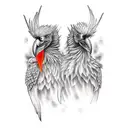 Realistic two-headed raven with red eyes. Make the backdrop a red moon with dark clouds and red lightning. tattoo design idea