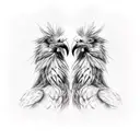 Realistic two-headed raven with red eyes. Make the backdrop a red moon with dark clouds and red lightning. tattoo design idea