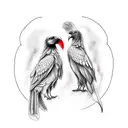 Realistic two-headed raven with red eyes. Make the backdrop a red moon with dark clouds and red lightning. tattoo design idea