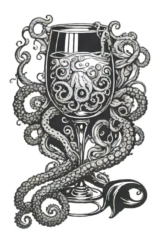 wine glass and octopus wrapped tattoo design idea