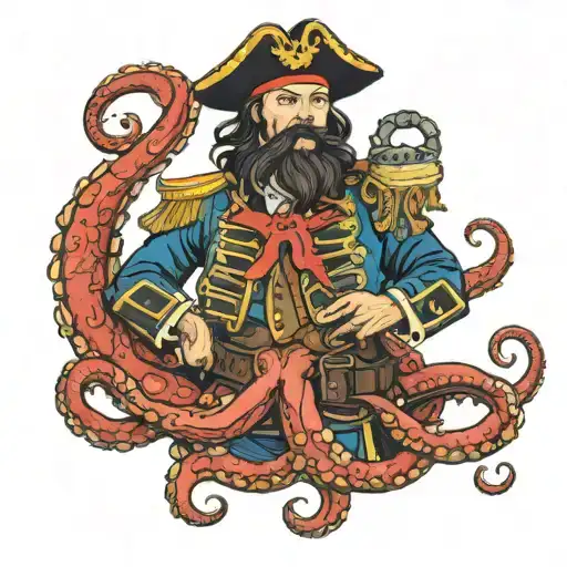 captain Morgan Holding a octopus wrapped tattoo design idea