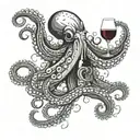 wine bottle and octopus gracefully swimming and Havnsø fisk  tattoo design idea