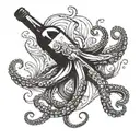 wine bottle and octopus gracefully swimming and Havnsø fisk  tattoo design idea