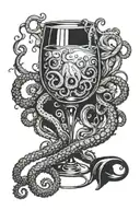 wine glass and octopus wrapped tattoo design idea