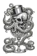 wine glass and octopus wrapped tattoo design idea