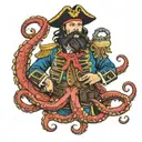 captain Morgan Holding a octopus wrapped tattoo design idea
