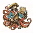 captain Morgan Holding a octopus wrapped tattoo design idea