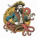 captain Morgan Holding a octopus wrapped tattoo design idea