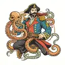 captain Morgan Holding a octopus wrapped tattoo design idea