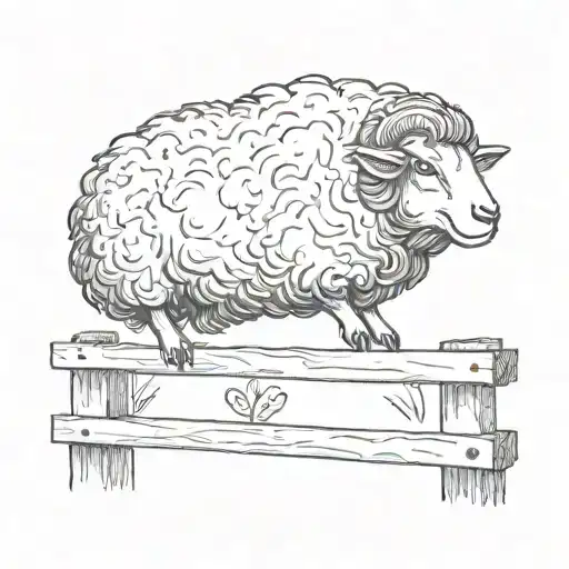 A sketch of a black sheep jumping over a wooden fence, symbolizing being the 'black sheep' in the family or society tattoo design idea