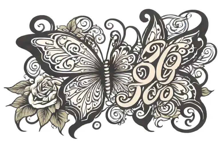 Cursive 300 with butterfly emerging tattoo design idea