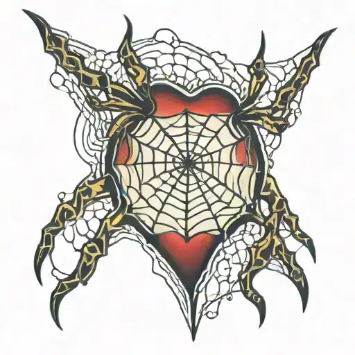 Image of A heart-shaped spider web tattoo with the name "Osbin" spelled out within the web tattoo design idea
