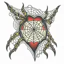 Image of A heart-shaped spider web tattoo with the name "Osbin" spelled out within the web tattoo design idea