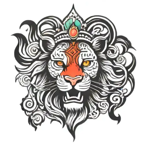 ma Durga lion head tattoo design idea