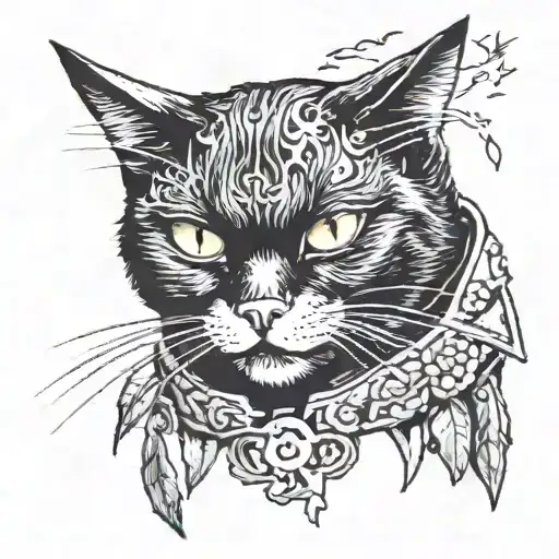 Black Cat from the 90s, close-up, gnawing seeds, dressed in a leather jacket tattoo design idea