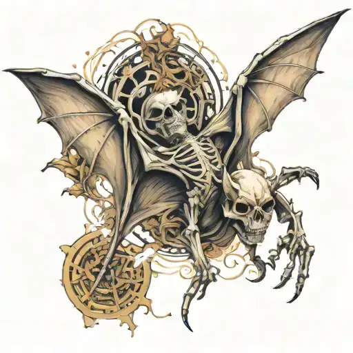skeleton bat flying tattoo design idea