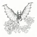 skeleton bat flying tattoo design idea