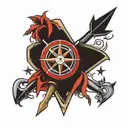 V for vendetta, dagger, arrow, compass rose tattoo design idea