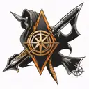 V for vendetta, dagger, arrow, compass rose tattoo design idea