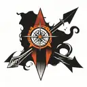 V for vendetta, dagger, arrow, compass rose tattoo design idea