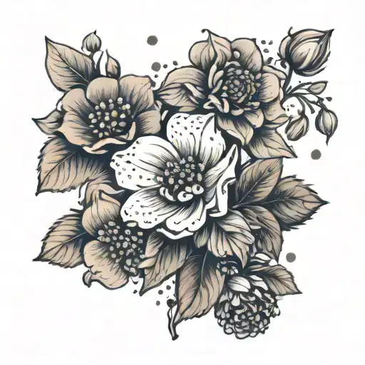 A delicate wrist tattoo featuring the birthflowers of January, February, March, and May tattoo design idea