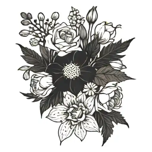 A bouquet combining the birthflowers of January, February, March, and May tattoo design idea