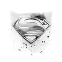 A black and grey portrait of Superman with a tear falling from his eye tattoo design idea