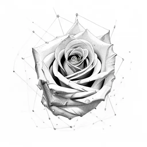 cybernetic lines around rose fine line tattoo design idea