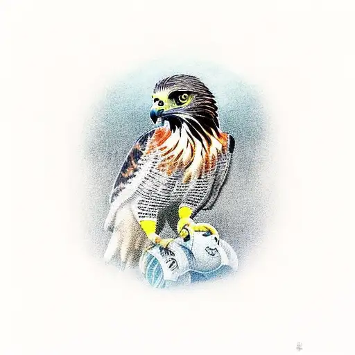 A realistic Hawk, a popular picture of Dermott Brereton 23 going for a mark, the 3 peats premiership cups or medallions  tattoo design idea