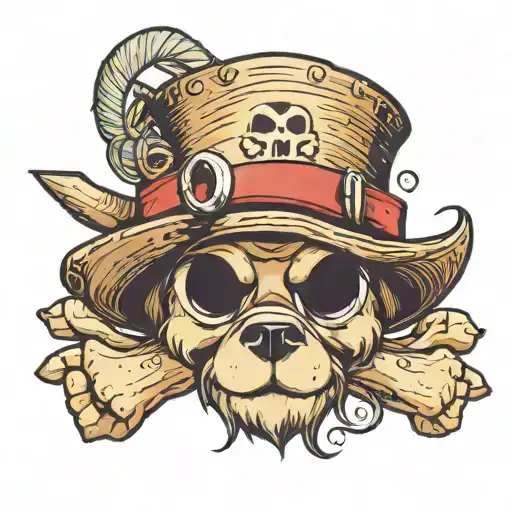 Dog paw print with a straw hat pirates tattoo design idea