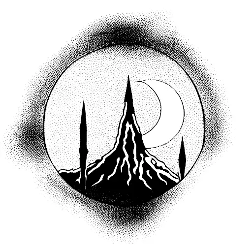 Minimalist design with themes from J.R.R. Tolkiens fantasy trilogy "The Lord of the Rings" tattoo design idea