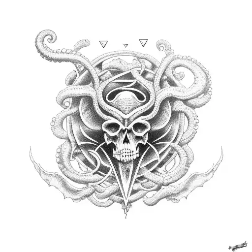 90s nostalgia collage with Lovecraftian elements tattoo design idea