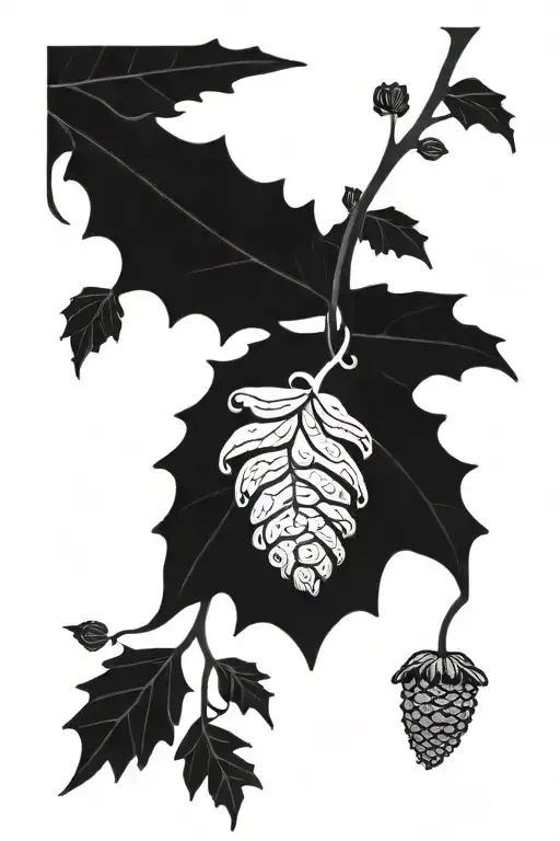 oak branch with leaves growing and an acorn sprouting with more leaves   tattoo design idea